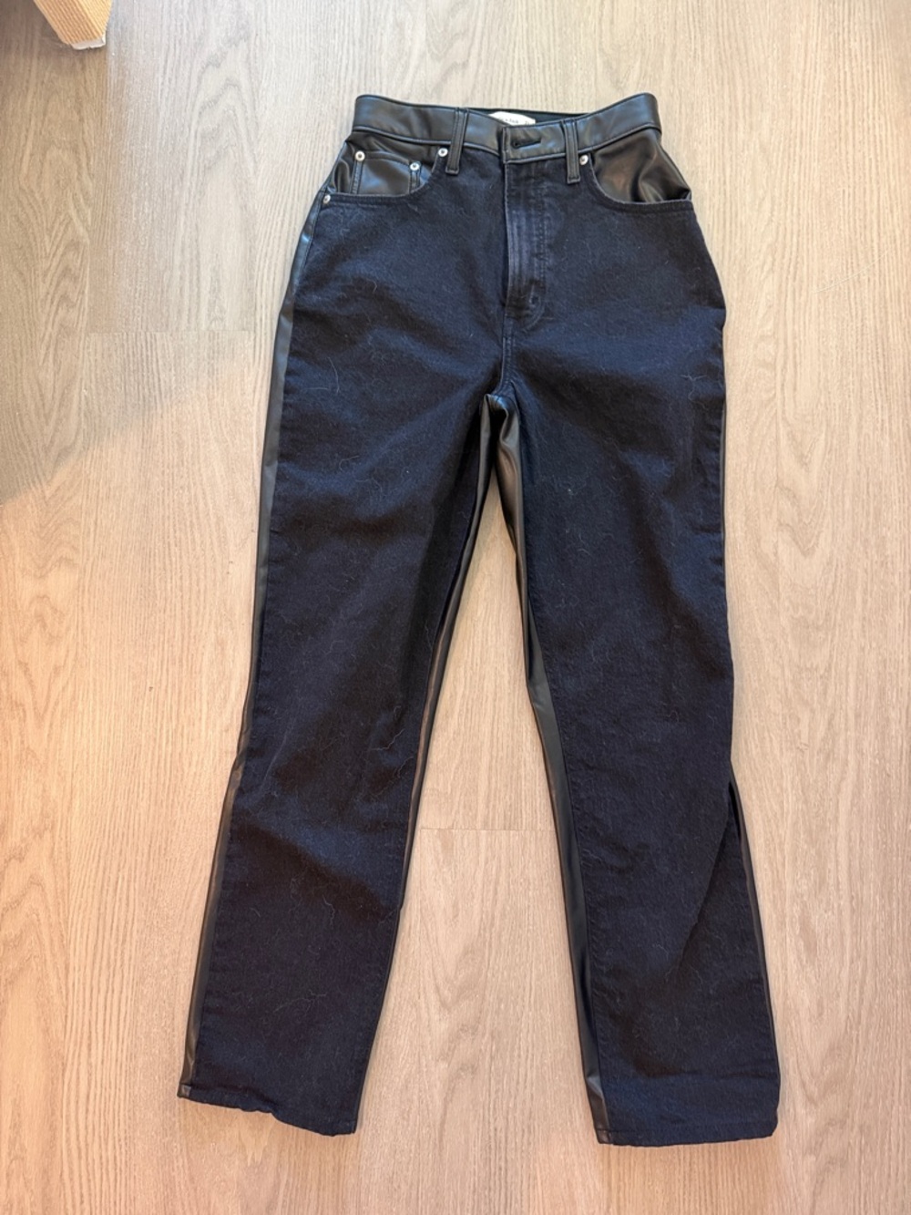 Abercrombie & Fitch Black Straight-Leg Jeans with Faux Leather Trim